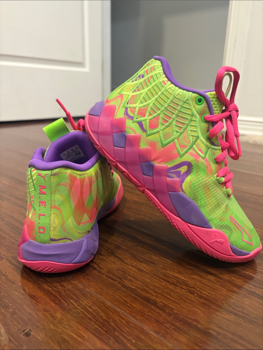 Puma Kids Neon Green Pink Purple Athletic Sneakers